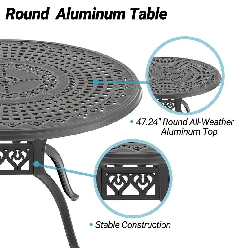 Traditions 7-Piece Patio Outdoor Dining Set with 6 Dining Chairs and 47.24 in.Round Table, Rust Free