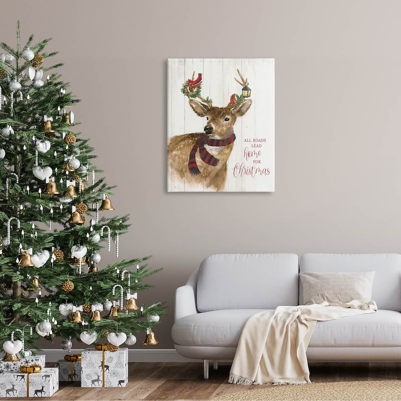 Stupell All Roads Lead Home Christmas Deer Canvas Wall Art by Nan