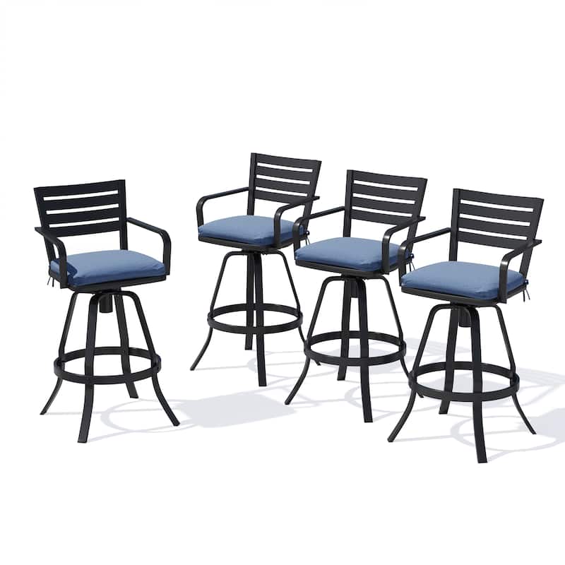 Outdoor Aluminum Swivel Bar Stools Sunbrella Textilene Sling Patio Barstools