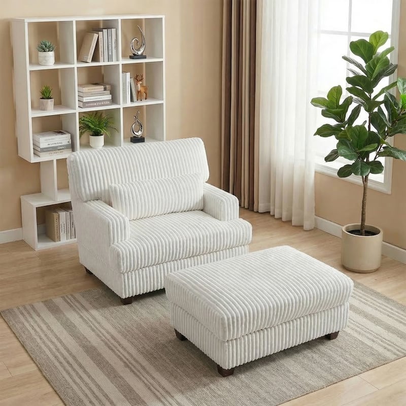 36" Wide Oversized Upholstered Chaise Lounge Accent Chair with Ottoman - Chaise Lounge - Beige