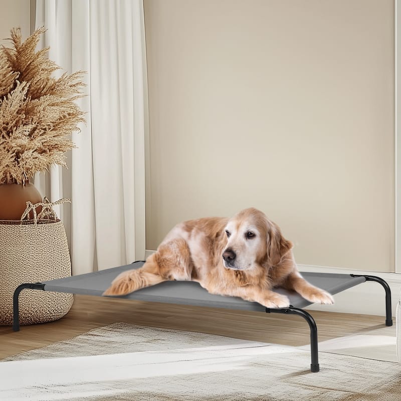 Loght Grey Large Elevated Dog Bed Perfect for Indoor and Outdoor - 50"D x 31"W x 8"H - Light-Grey