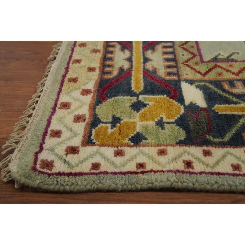 Hand-knotted Traditional Wool Green Geometric Oriental Area Rug - 12' 0'' X 9' 0''