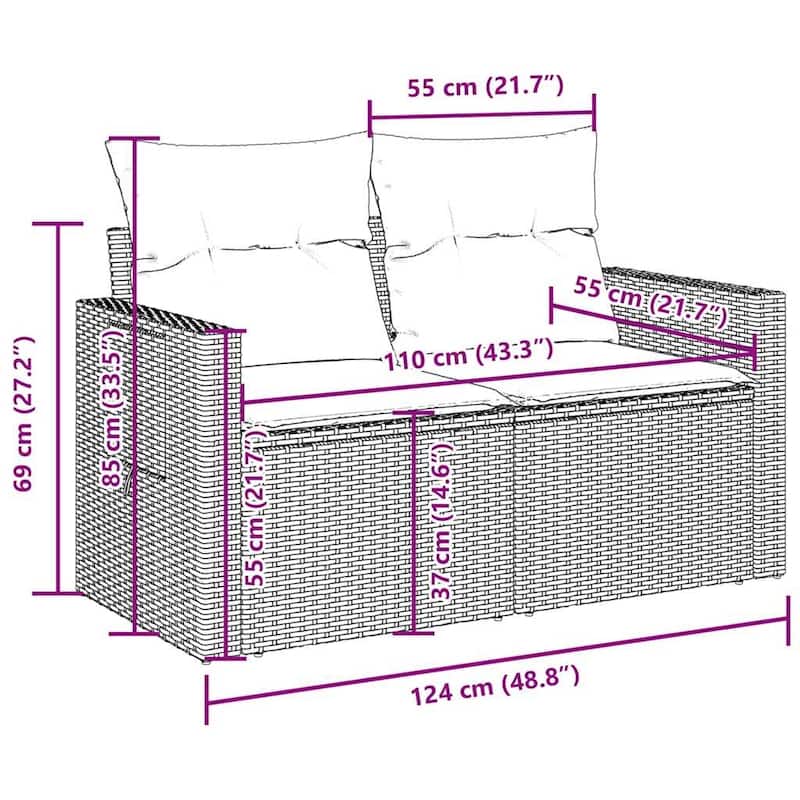 vidaXL Garden Sofa Set - 24.4 x 33.5 x 27.2