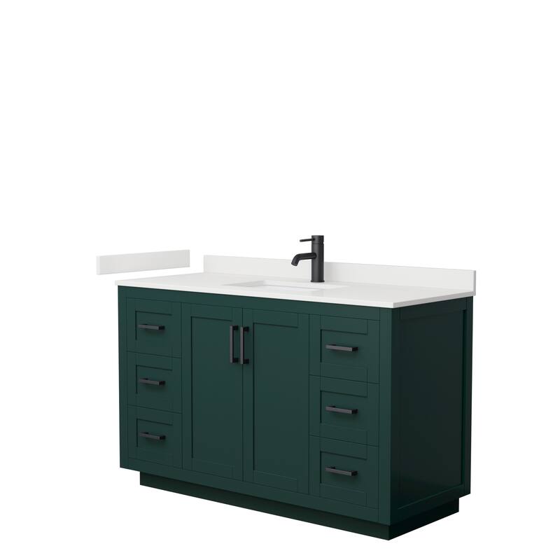 Miranda 54-inch Single Vanity, Quartz Top - Green, Black Trim, White Quartz Top