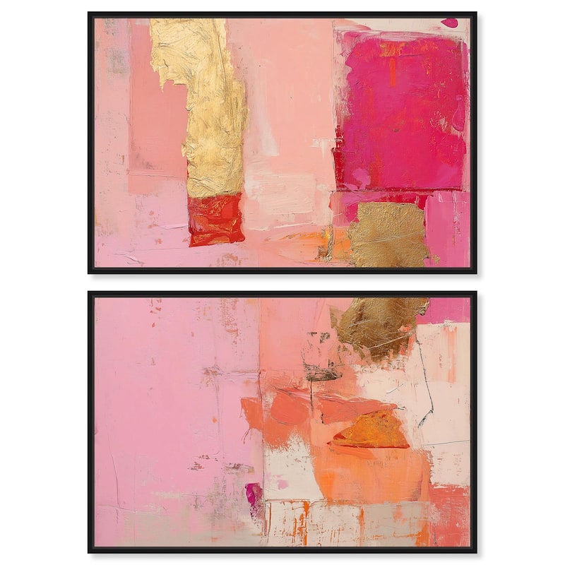 Petal Patchwork I Canvas Set of 2 by Art Remedy - 24" x 16" - Black