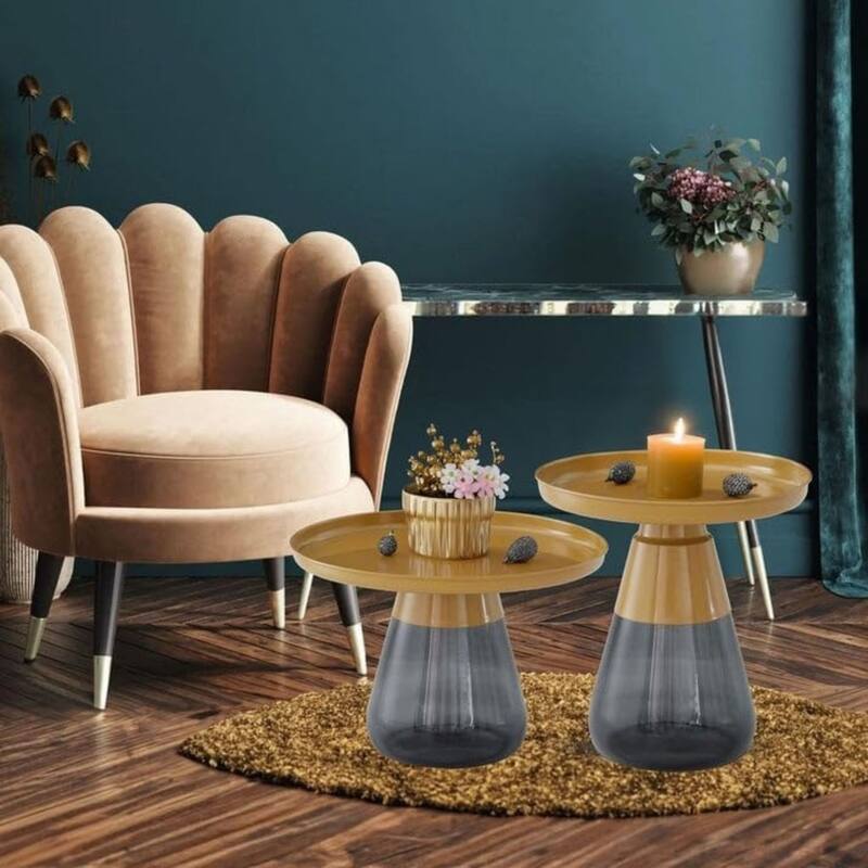 Set of Two Tray Top Nesting Table With Glass Base - 24x17 19x20