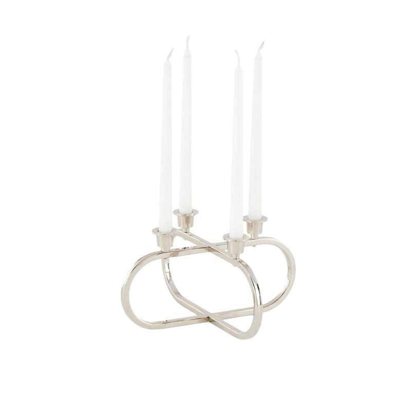 Stainless Steel Metal Geometric Overlapping Oval Candelabra - Silver - CosmoLiving by Cosmopolitan