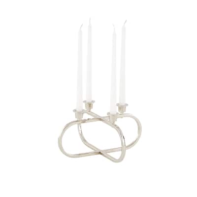 Stainless Steel Metal Geometric Overlapping Oval Candelabra - Silver - CosmoLiving by Cosmopolitan