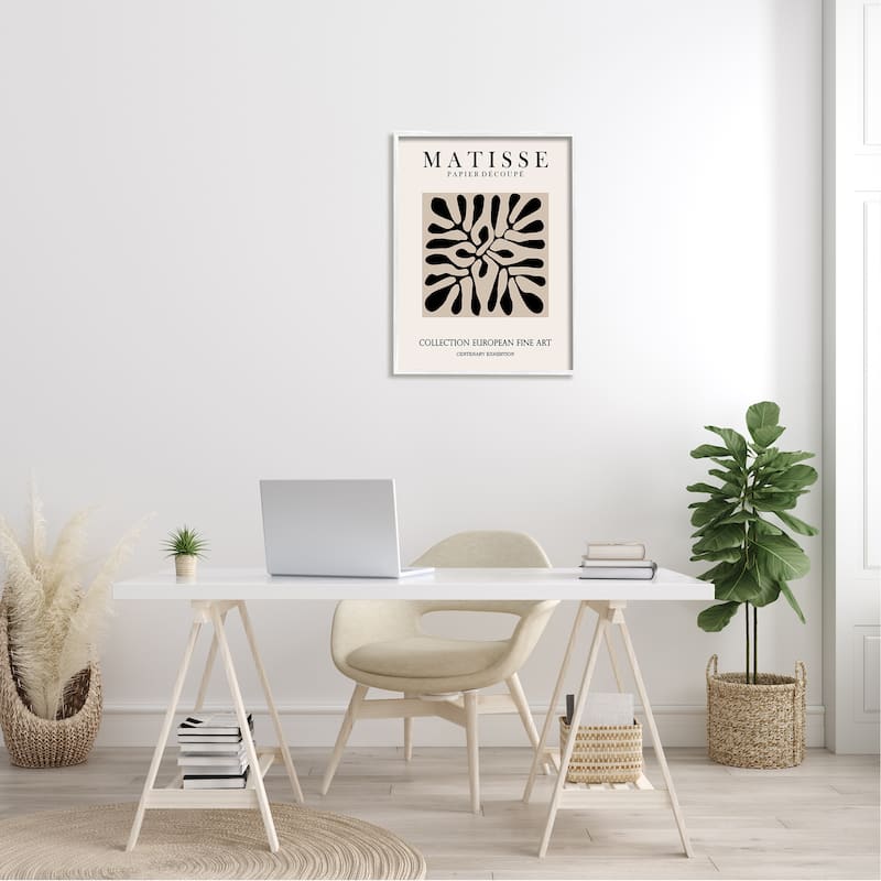 Stupell Matisse Leaves Foliage Abstract Silhouette Exhibition Design Framed Wall Art - Off-White