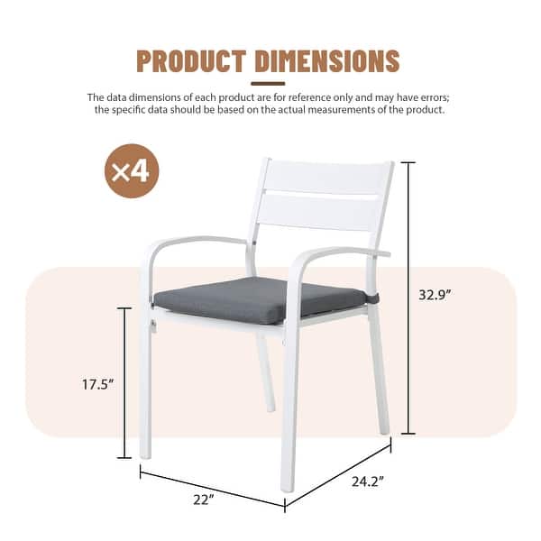 dimension image slide 0 of 5, Outdoor Stackable Aluminum Dining Chair with Cushion (Set of 4)