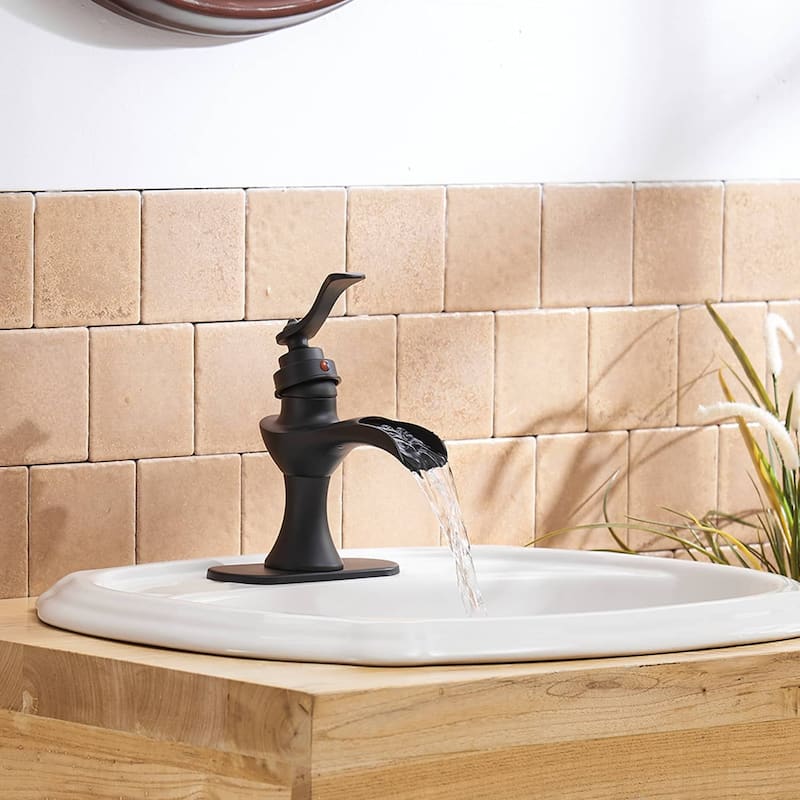 Waterfall Bathroom Sink Faucet With Drain Single Handle Bathroom Faucets One Holes Basin Vanity Mixer Taps With Deck Plate