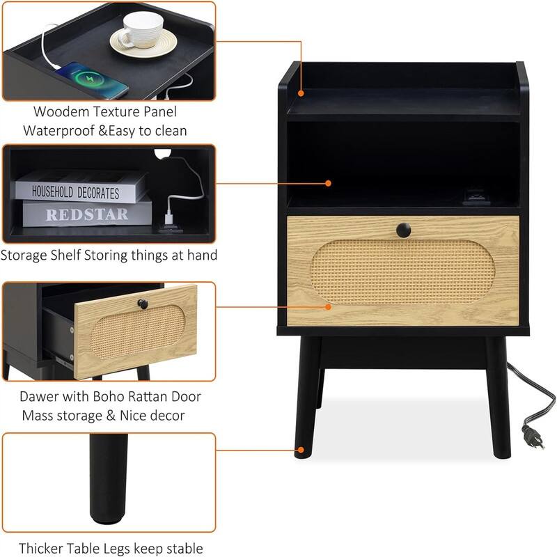 Rattan Nightstand Set of 2