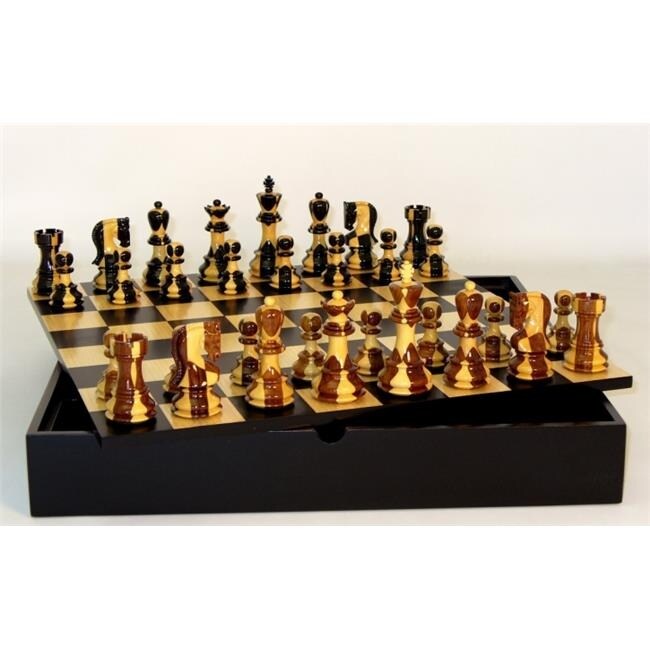WW Chess 37SI-BCT Inlaid Russian on Black-Maple Chest - Chess Set Wood