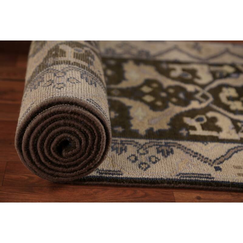 Brown Oushak Indian Runner Rug Handmade Wool Carpet - 2'7"x 9'8"