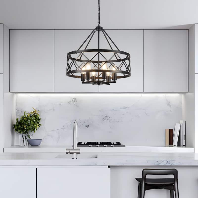 6- Light Dimmable Classic Geometric Drum Chandelier for Foyer Kitchen Island Living Room - N/A