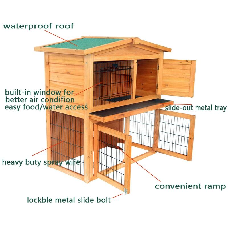 40" Triangle Roof Waterproof Wooden Bunny Hutch A-Frame Pet Cage Wood Small House Chicken Coop Natu