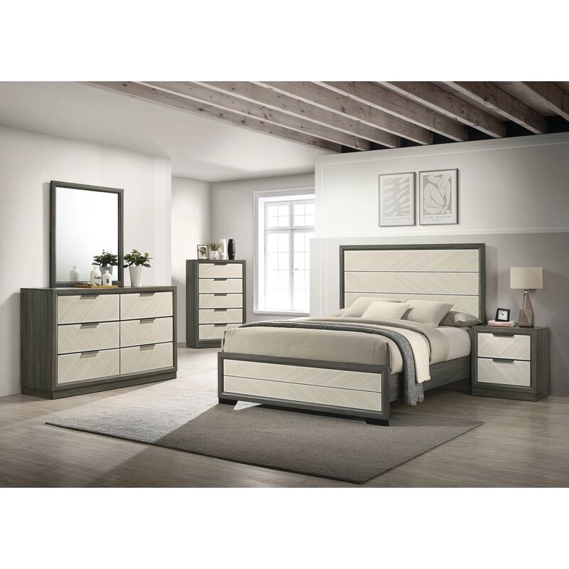 Visalia White/Grey Solid Wood Modern Platform Bed Frame