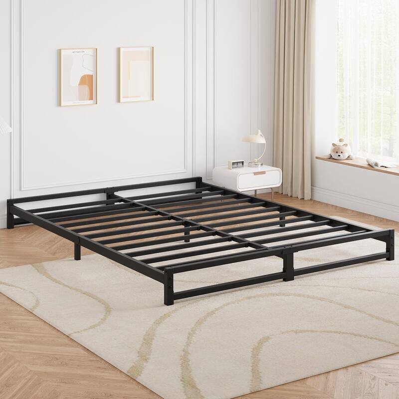 6 Inch Metal Platform Bed Frame with Steel Slat Support - King