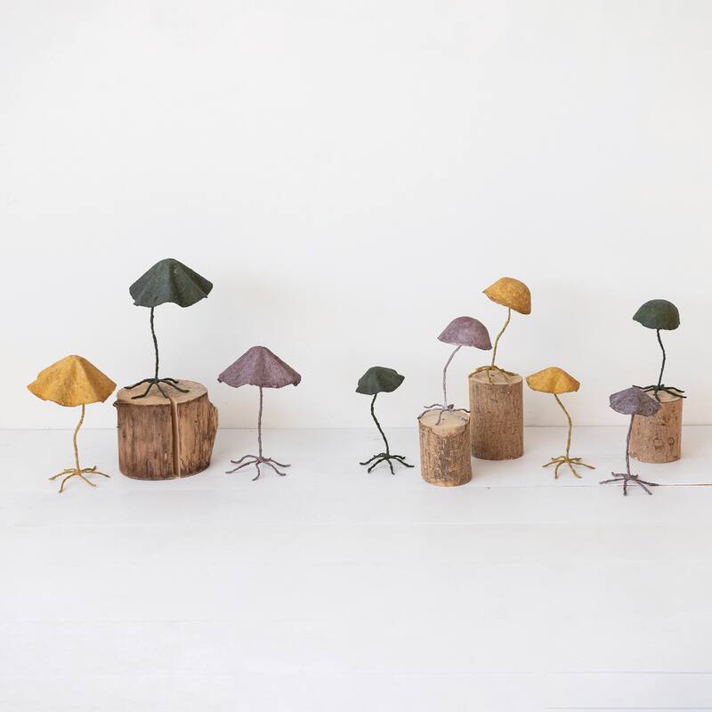 Paper and Metal Mushroom Accent Décor