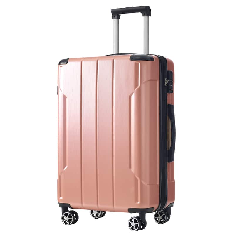 24" Expansion Luggage, Hardside Suitcase with Double Wheels, Lightweight ABS Hard Shell Checked Luggage, for Travel & Business - Rose Pink
