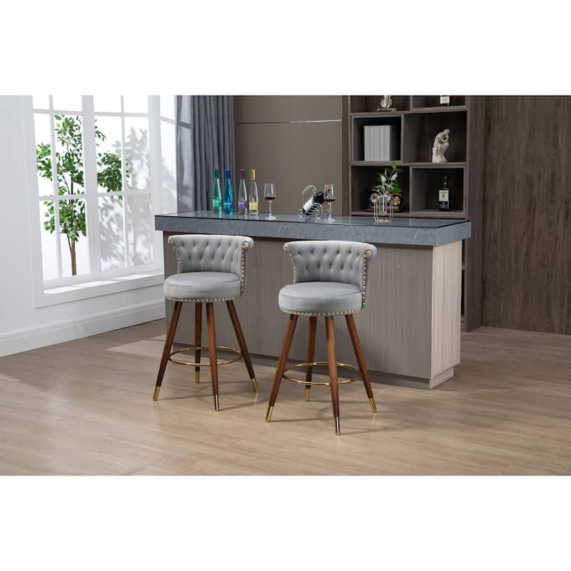 COOLMORE Vintage Upholstered Bar Stools with Backrest and Footrest, Fixed Height 360° Rotation for Kitchen, Dining, Home Bar