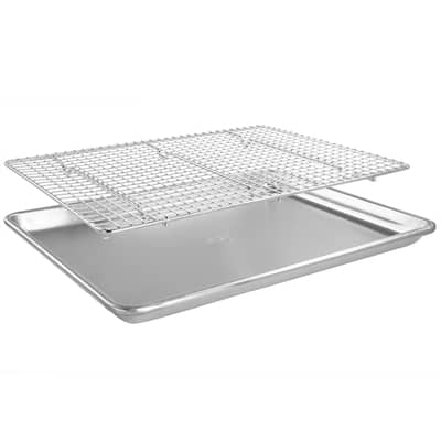 Oster Baker's Glee SS 17in Cookie Sheet and Cooling Rack Set in Silver