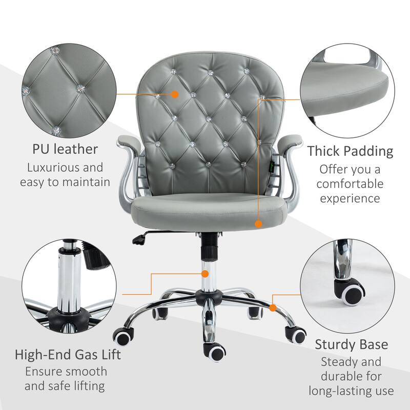 Ergonomic Leather Office Chair with Button Tufted Design, Padded Armrests, and Adjustable Height for Home Office