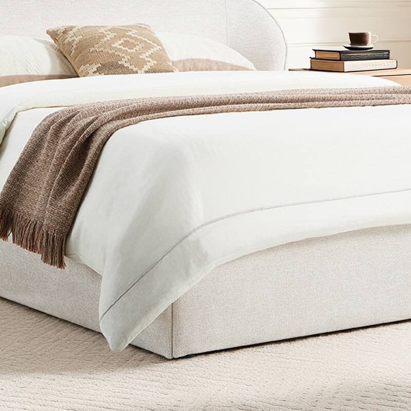 Spruce & Spring Upholstered Platform Bed with Rounded Headboard and Water-repellent Chenille Fabric