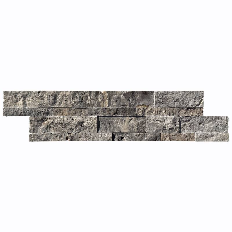 Argento Travertine 6" x 24" Split Face Ledger Panel Mosaic Tile - 4 Sheets (4.00 Sqft) - Silver