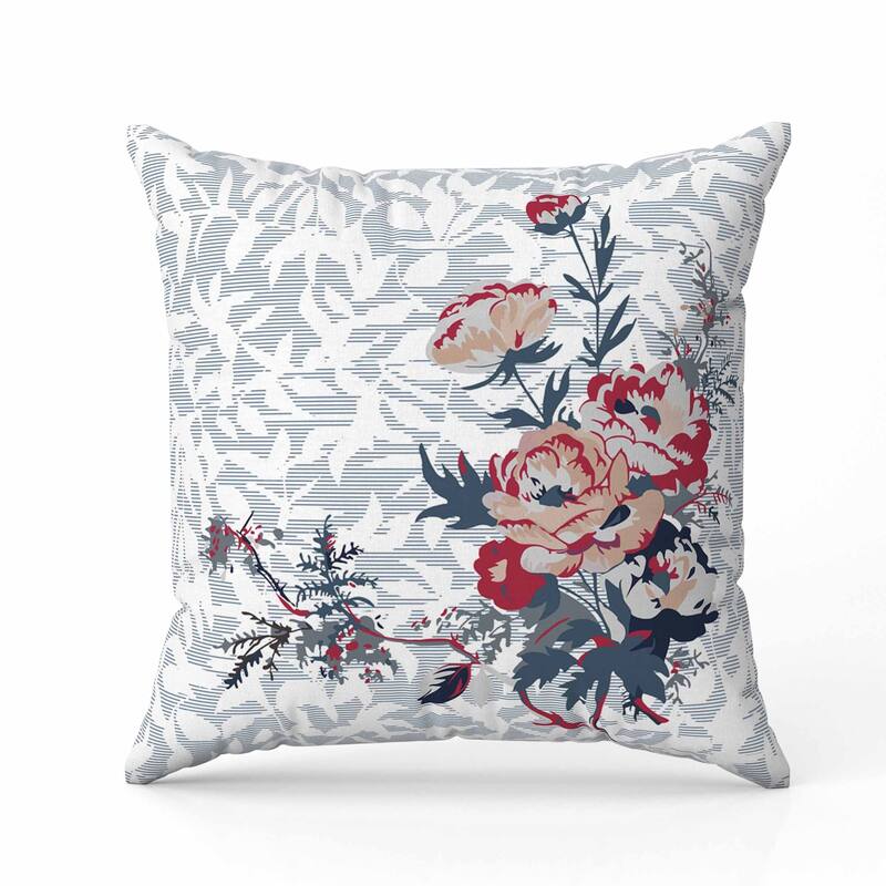 Opulent Orchid Roses Indoor/Outdoor Reversible Throw Pillow Gray and Red