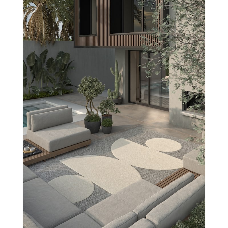 Momeni Vines Geometric Indoor Outdoor Rug - 7'10" X 10'10" - Grey