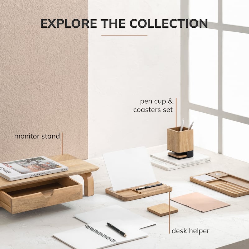 Jani Wooden Desk Organizer with Magnetic Whiteboard - Solid Wood, Hidden Storage & Anti-Skid Base for Home, Office & Workspaces