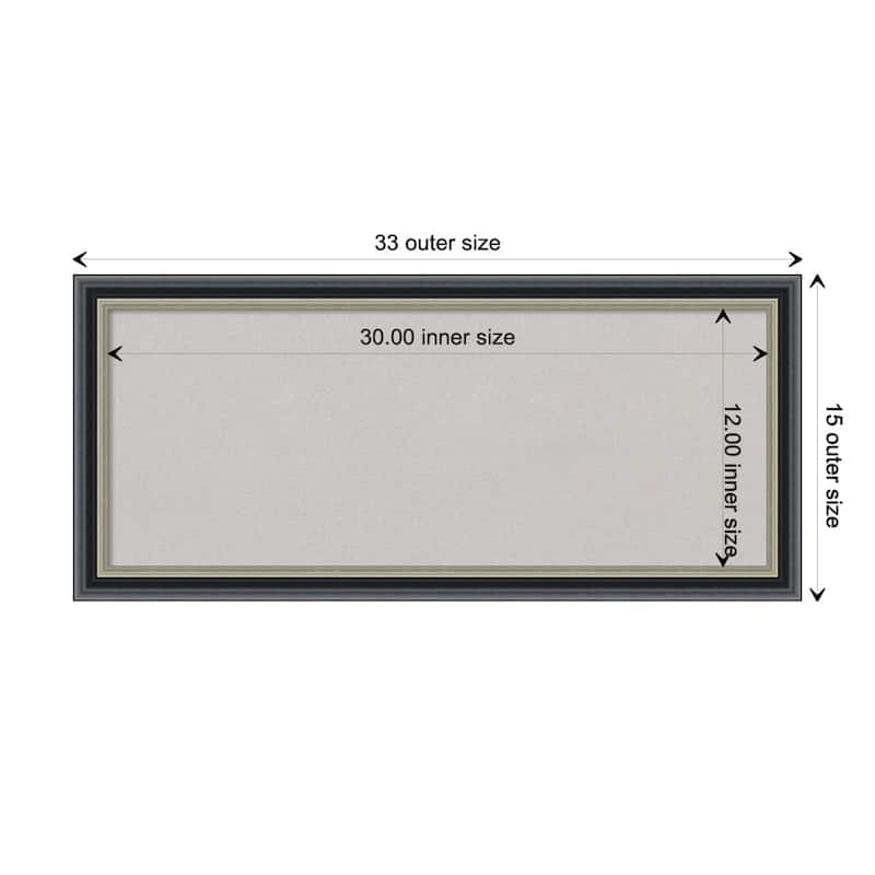 Theo Black Silver Wood Framed Grey Corkboard Bulletin Board - Board Size 30x12