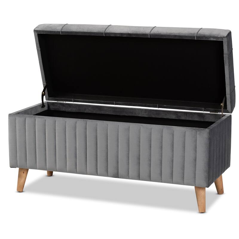 Hanley Modern and Contemporary Velvet Fabric and Wood Storage Ottoman