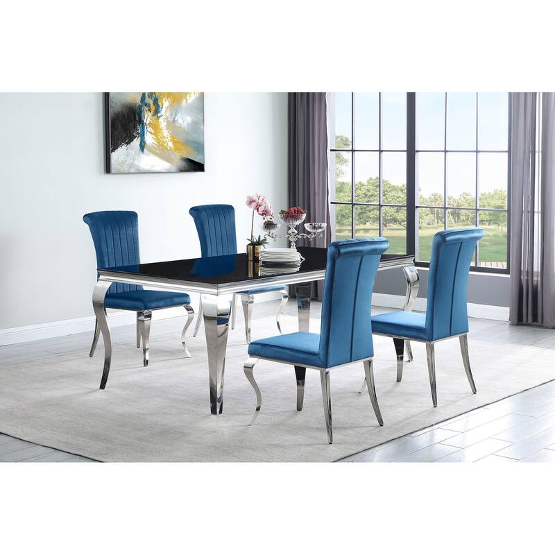 Carone Contemporary 5-Piece Rectangular Dining Set - 81 in. Length - Teal/Chrome/Black