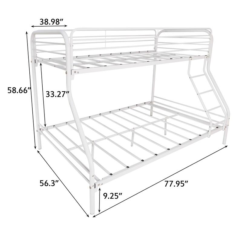 Heavy Duty Twin-Over-Full Metal Bunk Bed with Guardrail, Easy Assembly, White