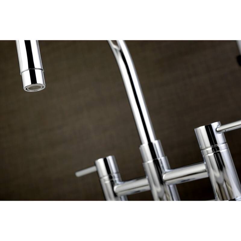 Kingston Brass Concord Two-Handle Gooseneck Bridge Kitchen Faucet with Brass Sprayer