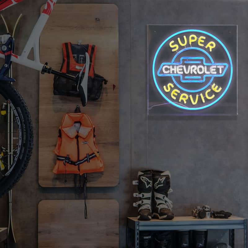 Licensed Chevrolet Super Service Acrylic LED Wall Decor Sign - 16" x 16" - 16" x 16"