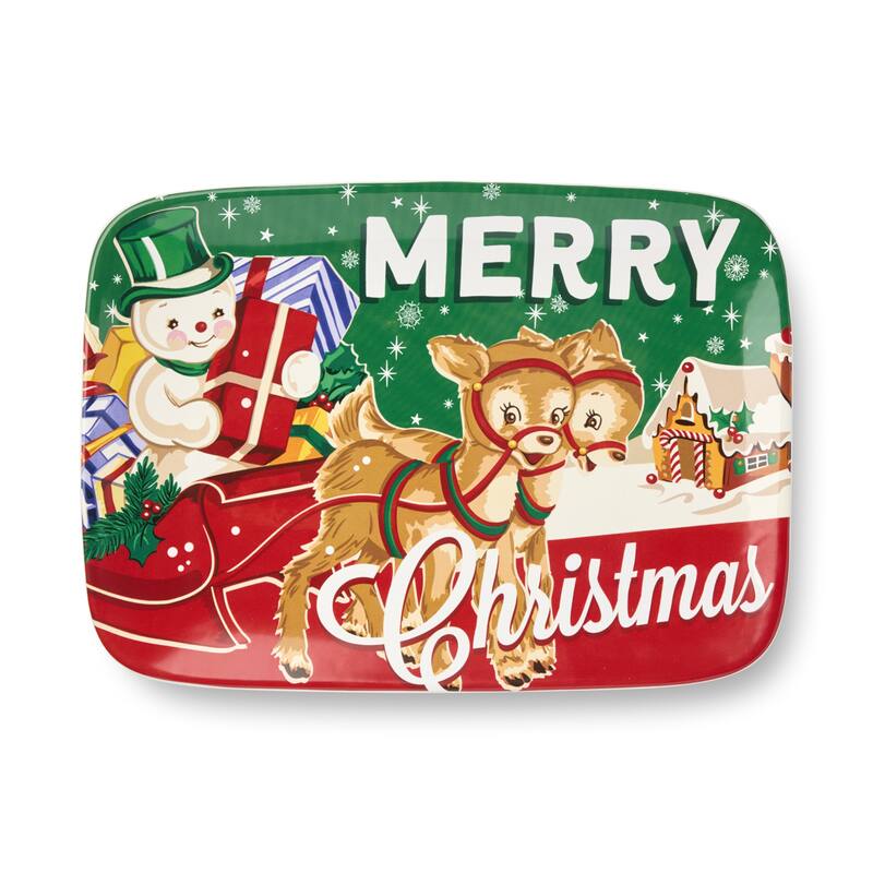 Certifed International Santa's Retro Christmas Rectagular Platter 14' x 10" - 14 L x 10 W x 1.125 H