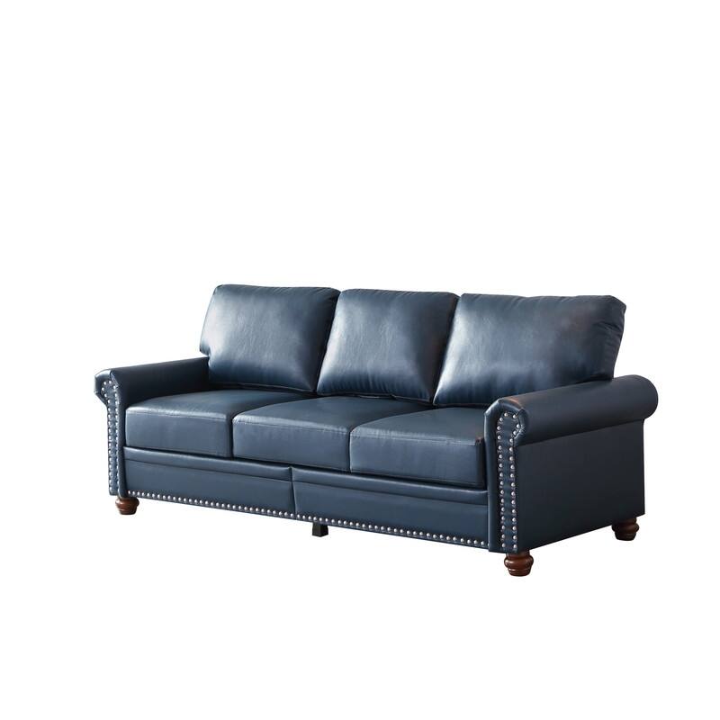 Modern Living Room Faux Leather Single Sofa Loveseat Sofa with Solid Wood Legs