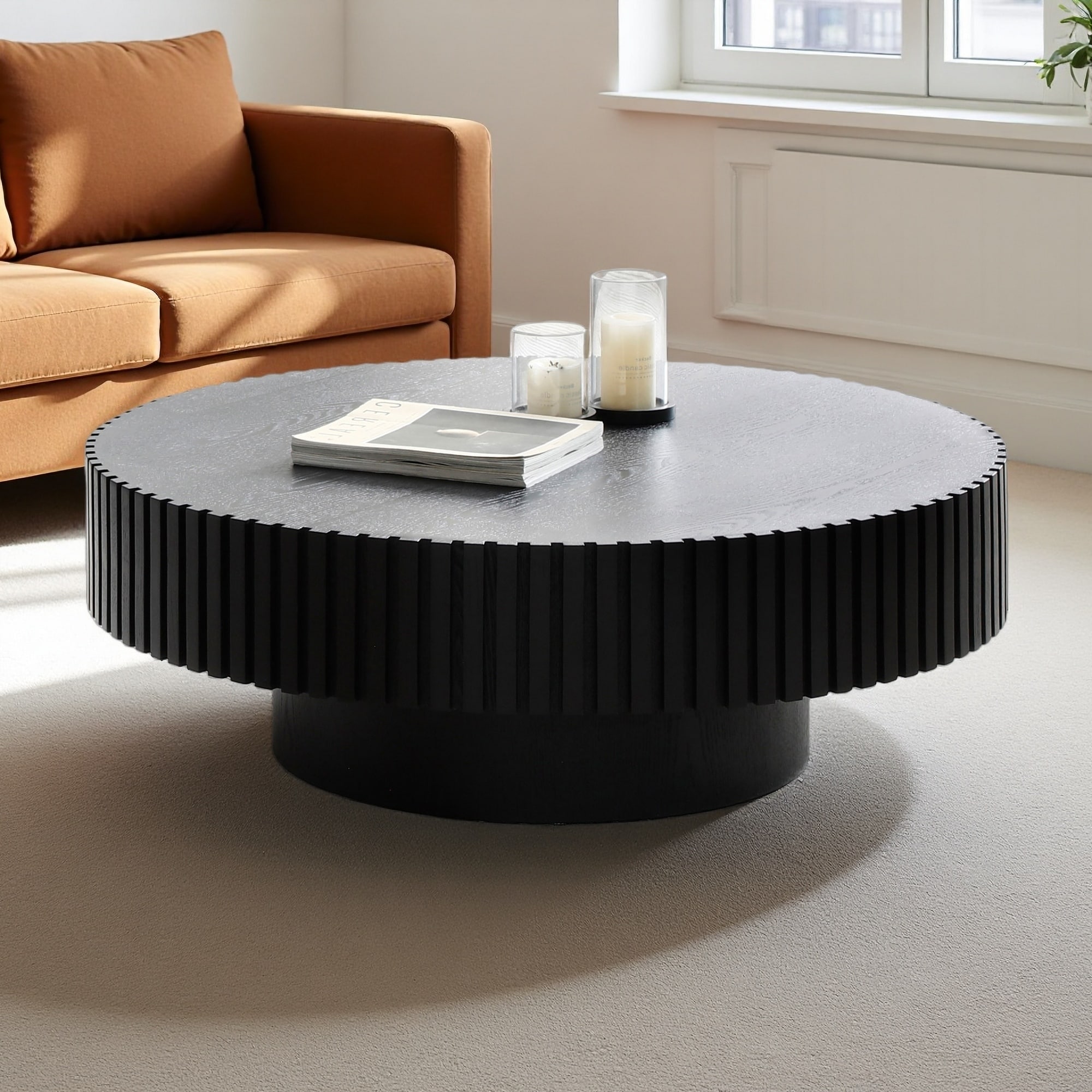 35.4" Handcrafted Round Drum Coffee Table