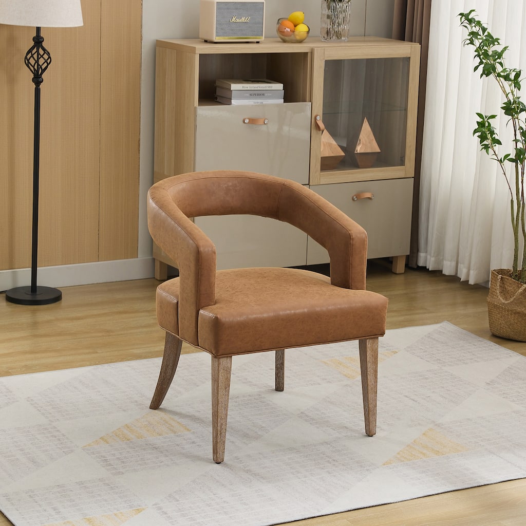 Roomfitters Barrel Accent Chair, Open Back Upholstered Dining Chair with Weathered Wood Legs for Dining Room or Living Room