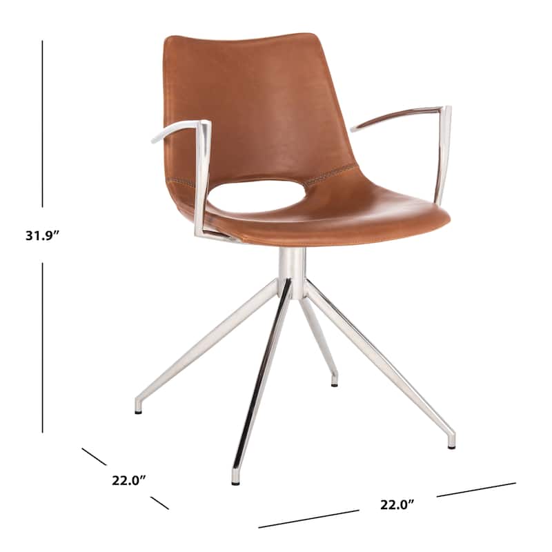 SAFAVIEH Bernadette Mid-Century Modern Leather Swivel Office Arm Chair - 22" x 22" x 31.9" - 22Wx22Dx32H