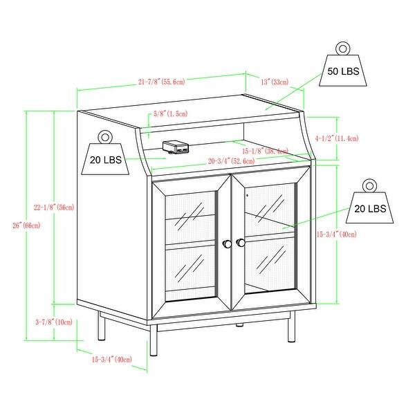 Middlebrook Fluted Glass 2 Door USB Nightstand, Set of 2