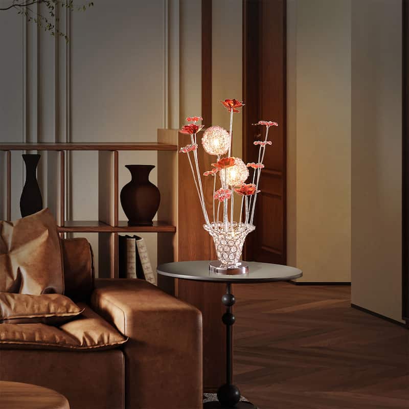 LED Aluminum 4 Rose Floral Trumpet Vase Table Lamp