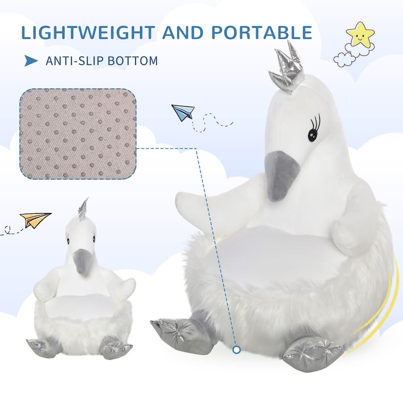 Qaba Animal Kids Sofa Chair Cartoon Cute Swan Stuffed with Armrest Flannel PP Cotton 22" x 16.5" x 22" White