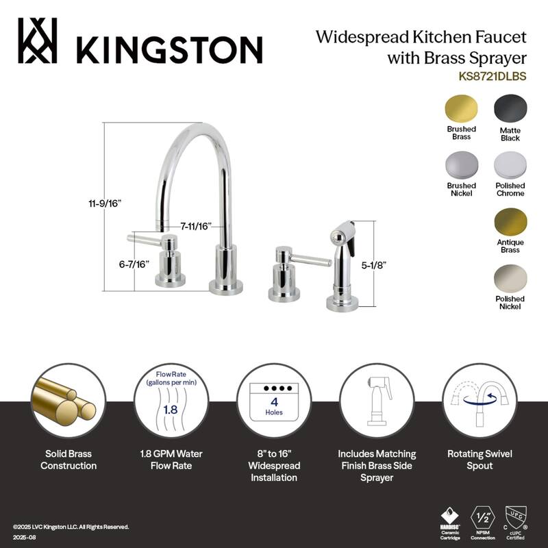 Kingston Brass Concord Deck Mount Widespread Kitchen Faucet with Brass Sprayer