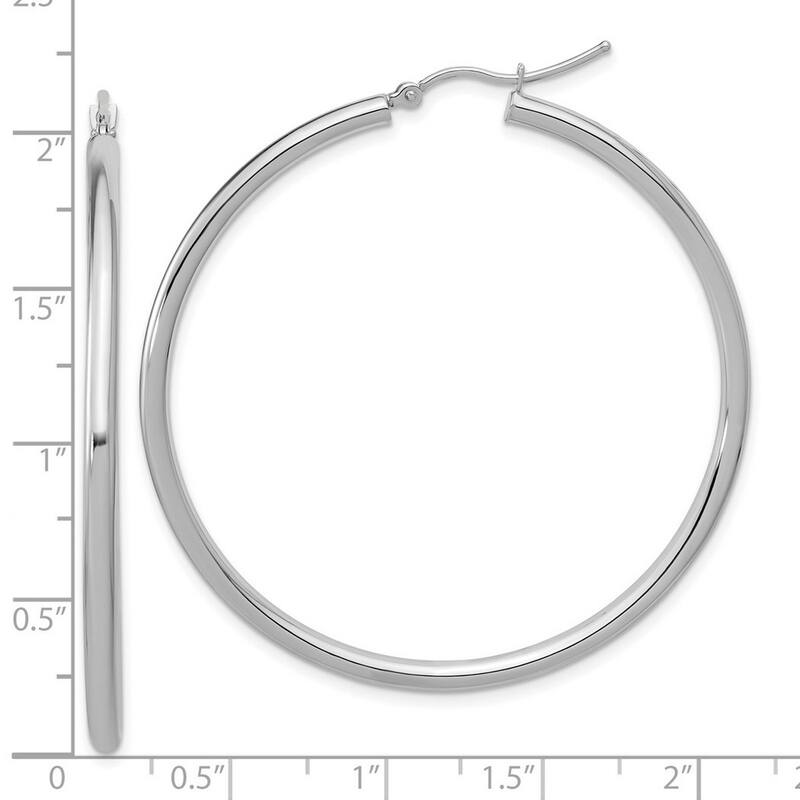Curata 14k White Gold Polished Lightweight Tube Hoop Earrings - 53x53mm