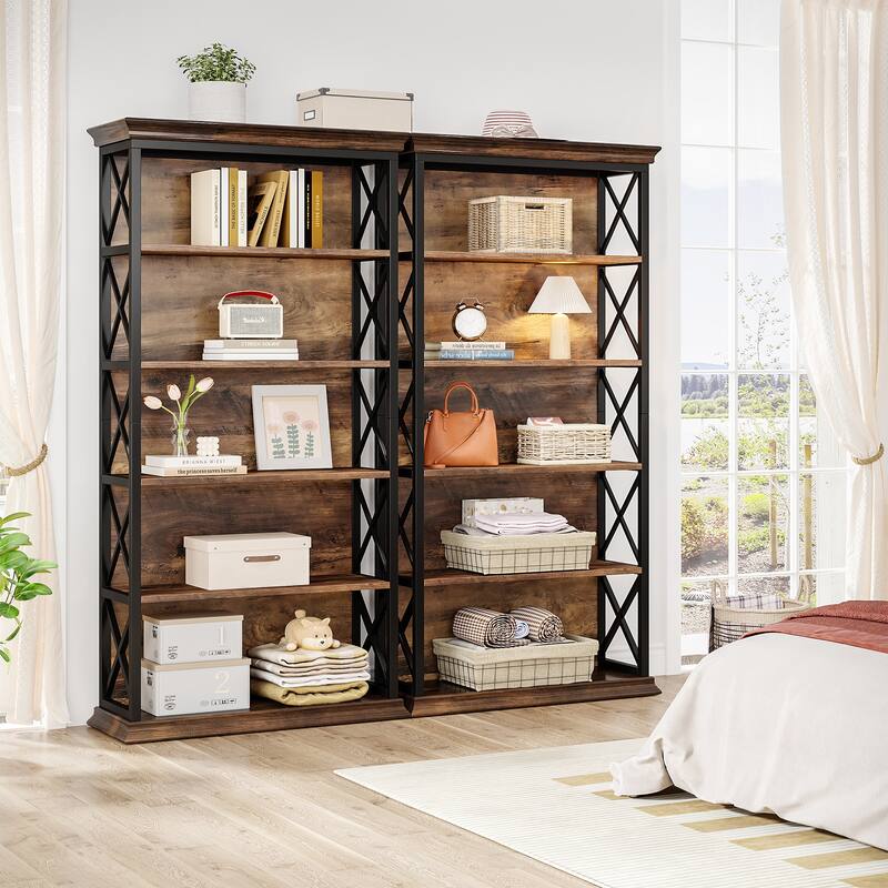 5-Tier Industrial Bookcase, 71 Inches Bookshelves and Bookcases