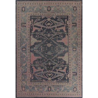 Hand Knotted Oriental 100% Wool Carpet Transitional All-Over Navy Blue & Blues Oushak Area Rug - 10' 10'' X 8' 0''